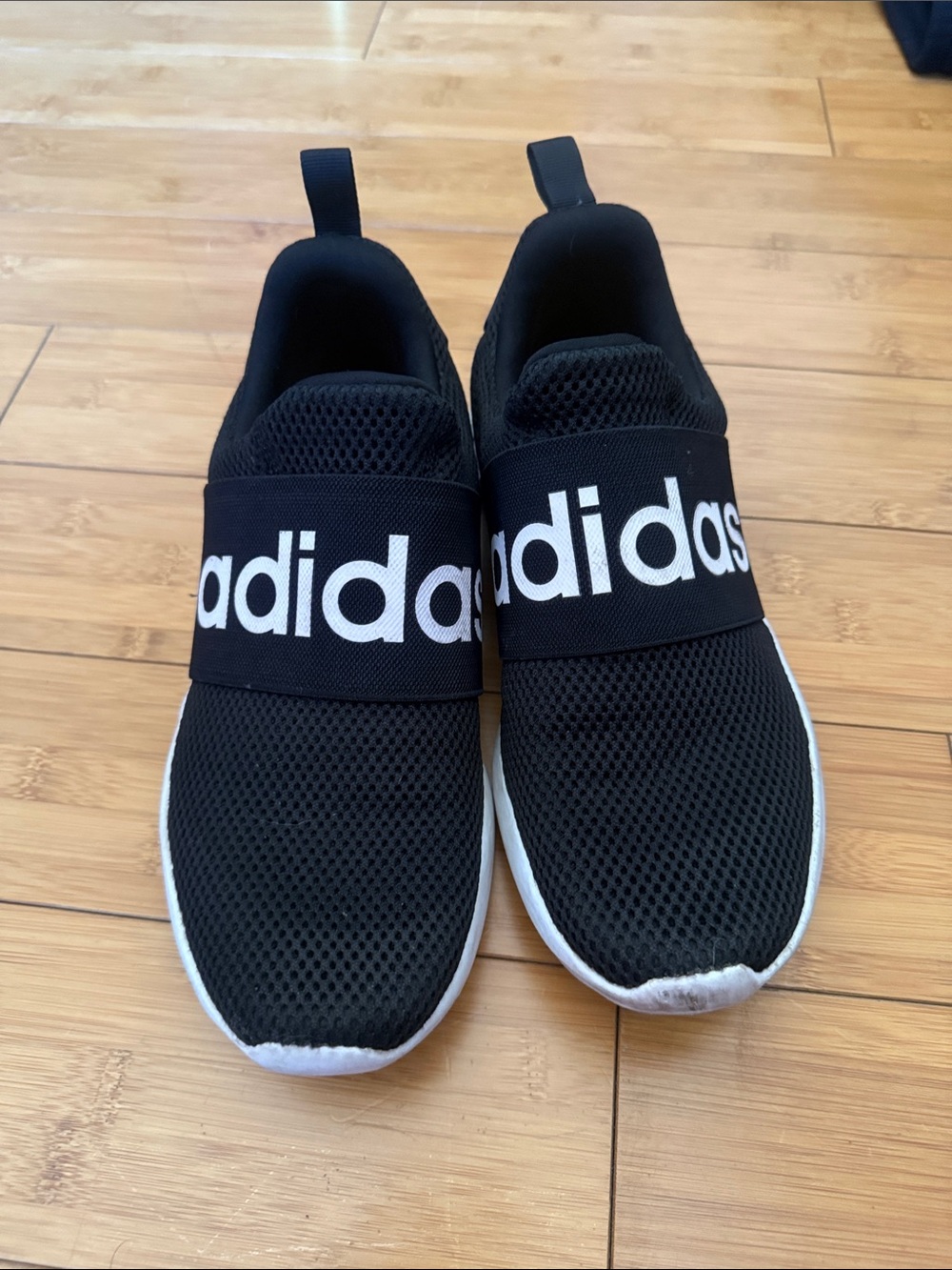 adidas Men’s Black Slip-On Mesh Sneakers with White Logo Strap